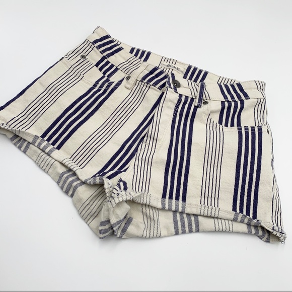 ROXY Stripy Eighty Denim Striped Shorts White/Blue Size 27 - Picture 7 of 10